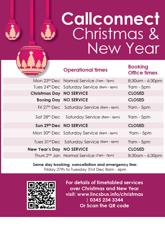 Callconnect Christmas Timetable